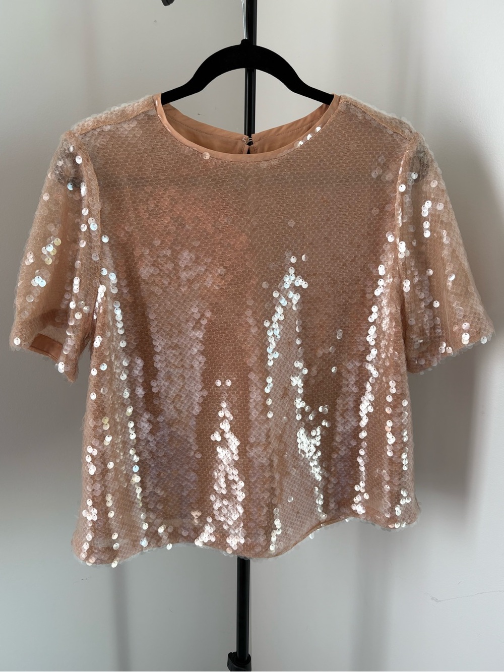 LOFT Blush Sequin Short Sleeve Crop Top